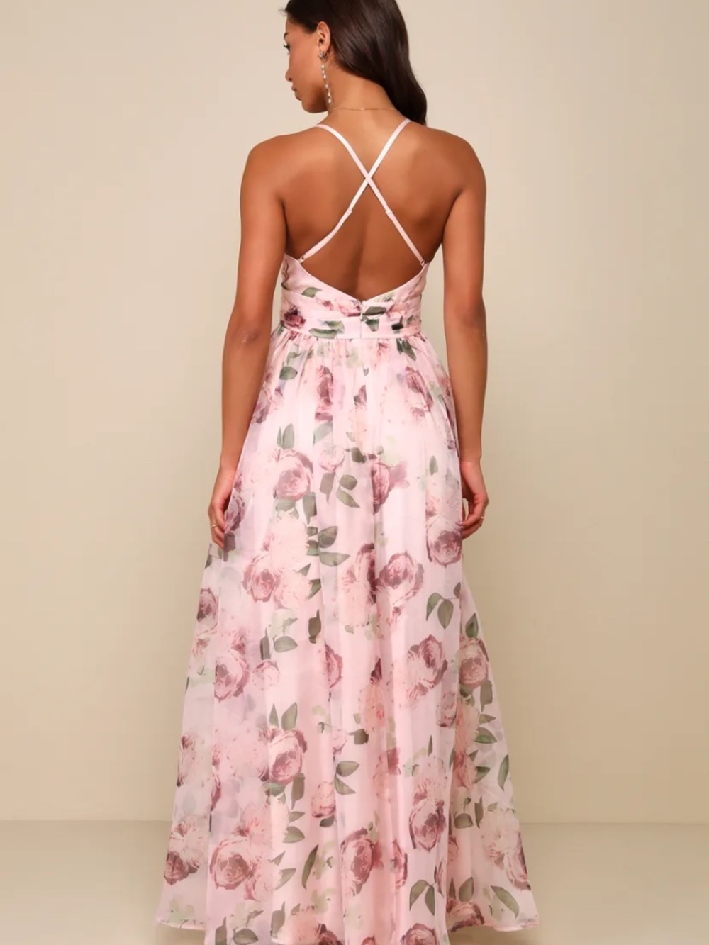 Lulus Romance That Wows Blush Floral Print Organza Maxi Dress - Picture 3 of 4